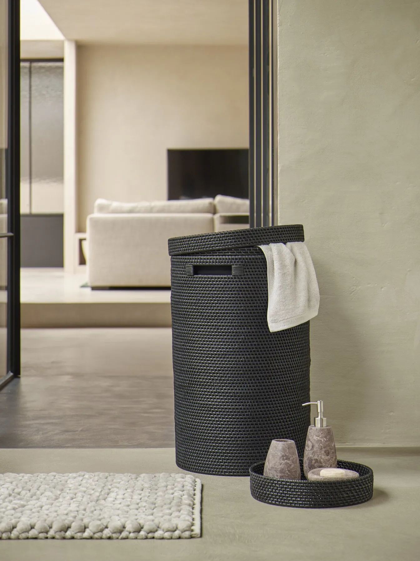 Online Bath & Living Aquanova Laundry basket with lid CINO color Black (black) Black-09