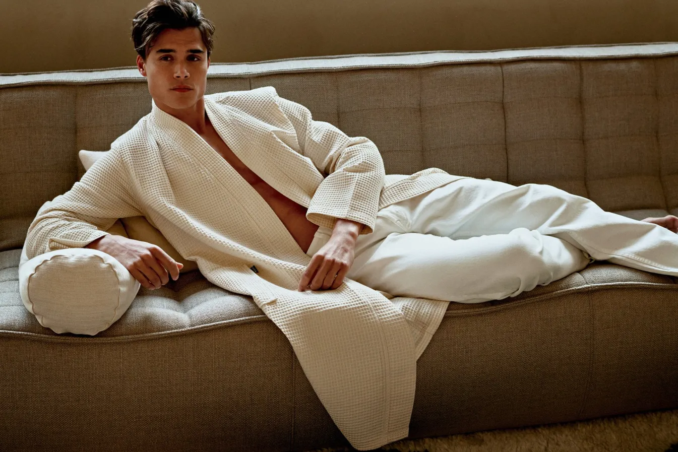 Online Bath & Living Vandyck Bathrobe BIARRITZ color Cream Tan (BAGE22104)