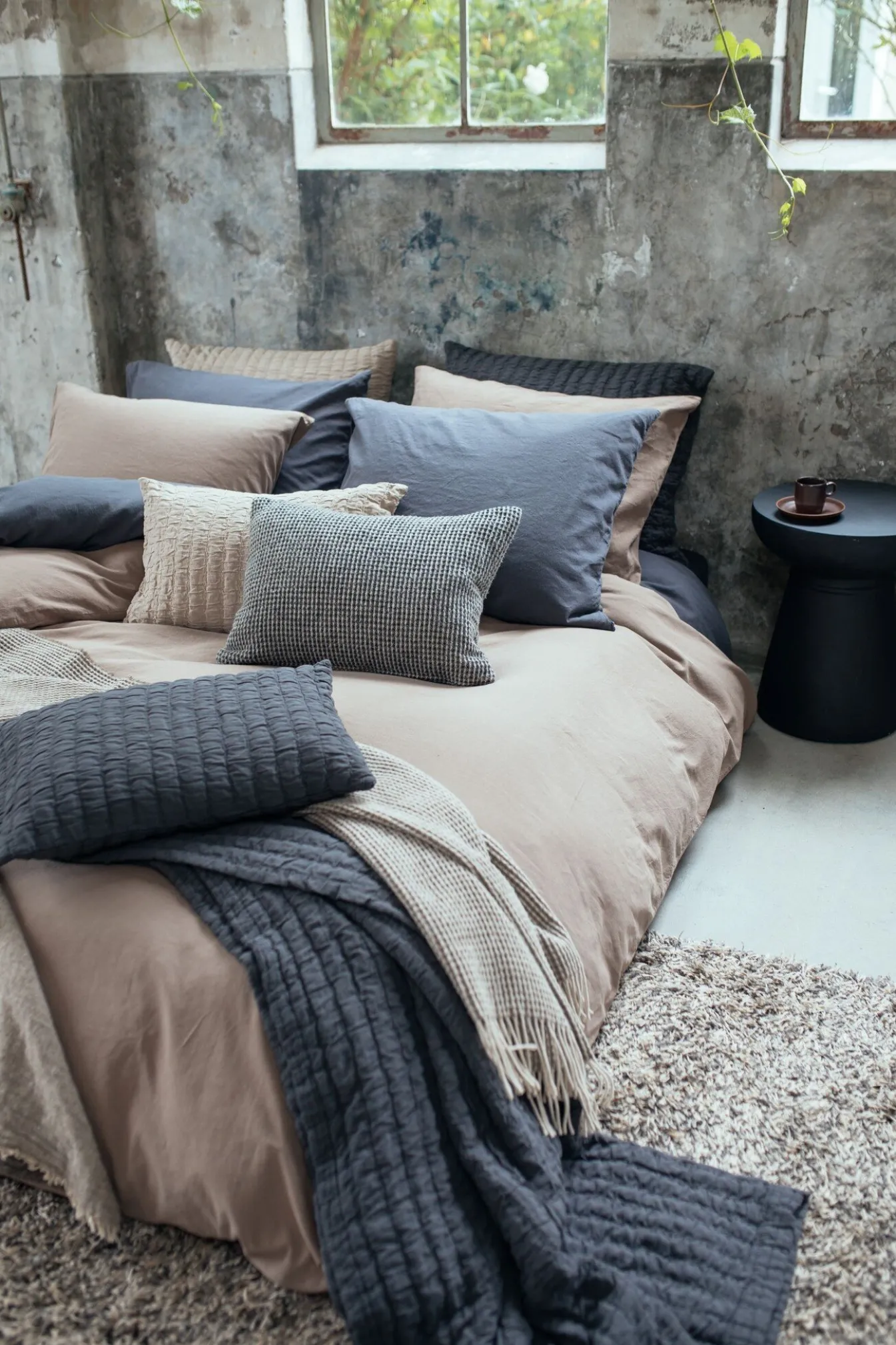 Shop Bath & Living Vandyck PURE 64 plaid/bedspread 260x260 cm color Off Black (cotton)