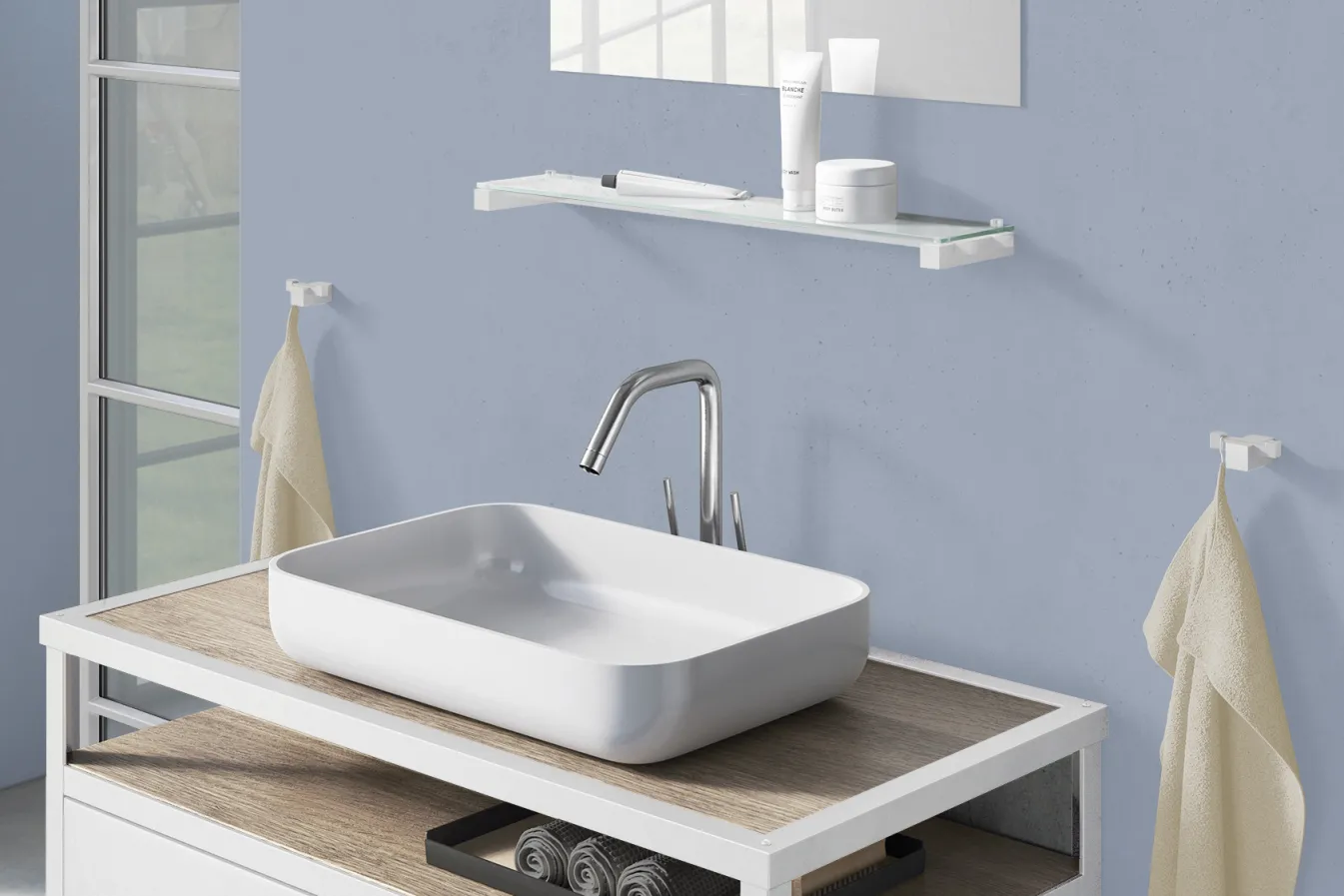 Discount Bath & Living Zack CARVO shelf with glass plate 40816 white