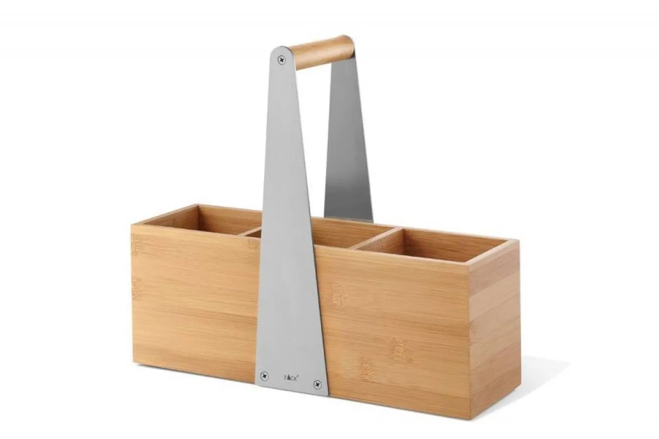 Outlet Bath & Living Zack SCARTA storage tray with handle 32x10cm bamboo with stainless steel (3 compartments) 20825 matt,brown